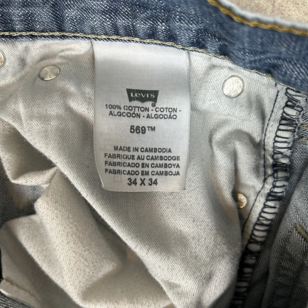 Levis 569 Loose Straight Mens Jeans 34x34 Light Wash Blue Distressed Baggy Denim